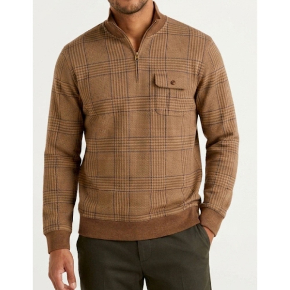 Polo Ralph Lauren Vintage Men's Quarter-Zip Cotton Brown Sweater Size L